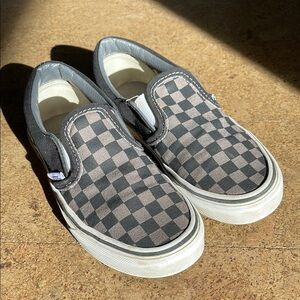 Vans Kids Checkered Slip-On Shoes - Black and Gray